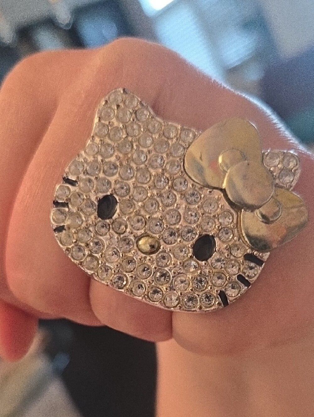 ✨Y2K Hello Kitty Rhinestone Statement Ring - Cute Sanrio Bling Costume Jewelry